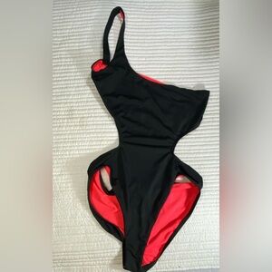Speedo Black and Red Bodysuit Swimsuit